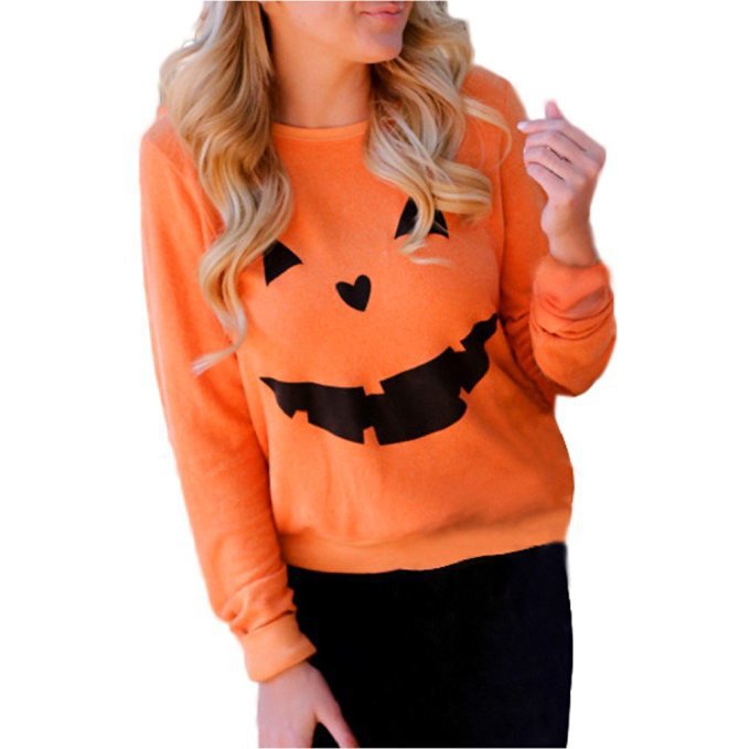 Halloween Hoodie mit Kürbis-Motiv – Orange