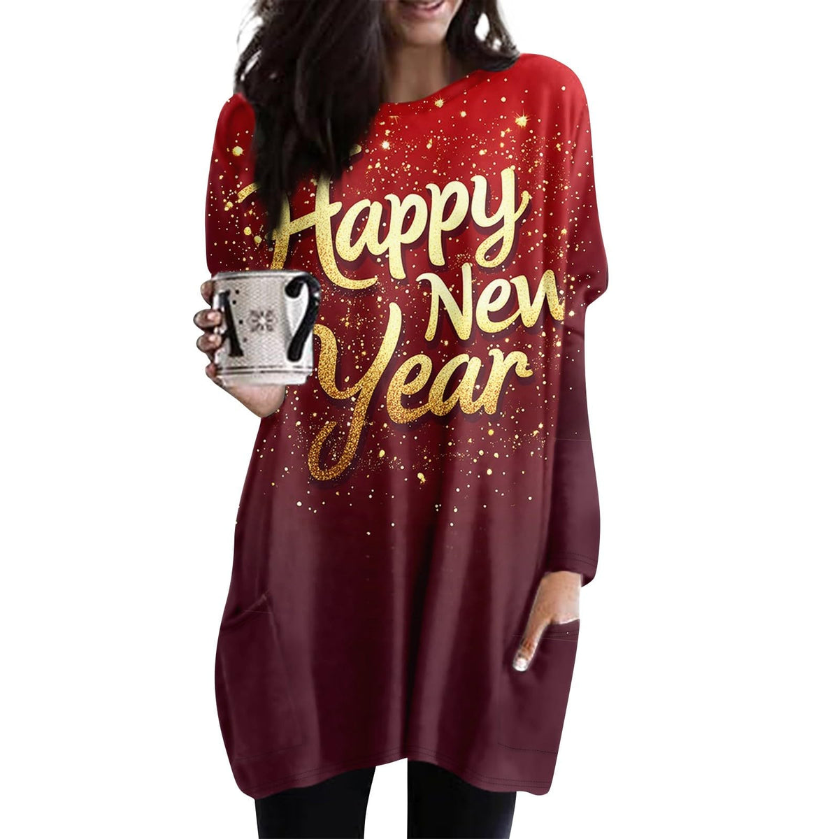 Damen Silvester-Shirt mit Langarm – Rot