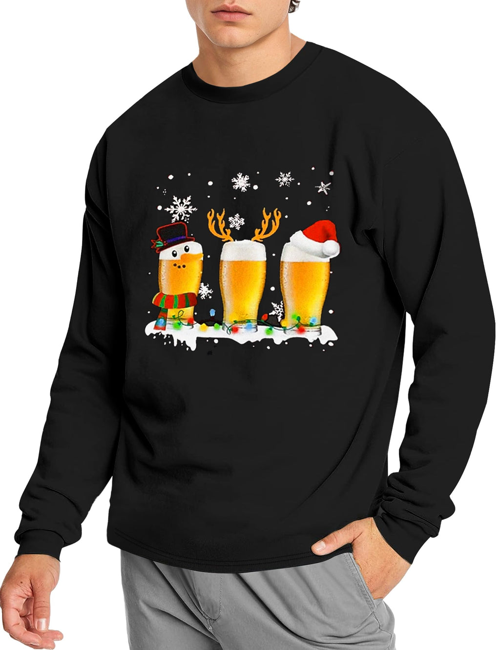 Weihnachts-Langarmshirt für Herren – Schwarz mit Christmas-Print