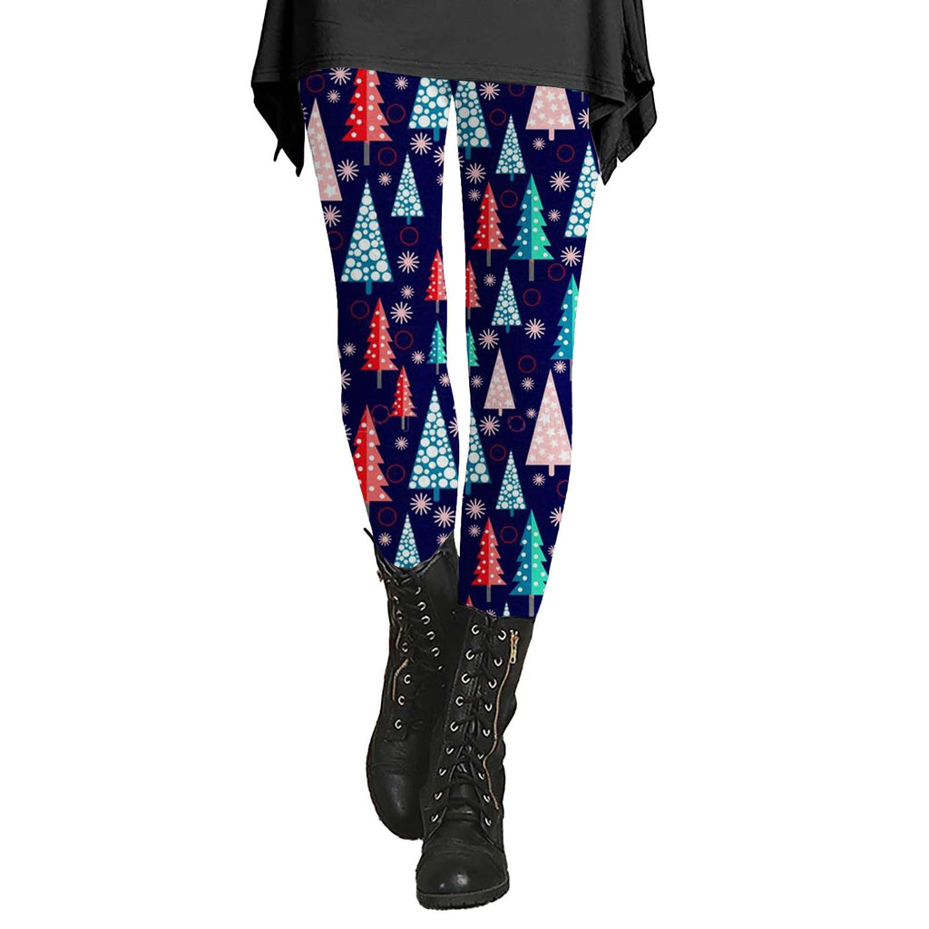 Plus Size Weihnachts-Leggings für Damen – Blau mit Wintermotiv