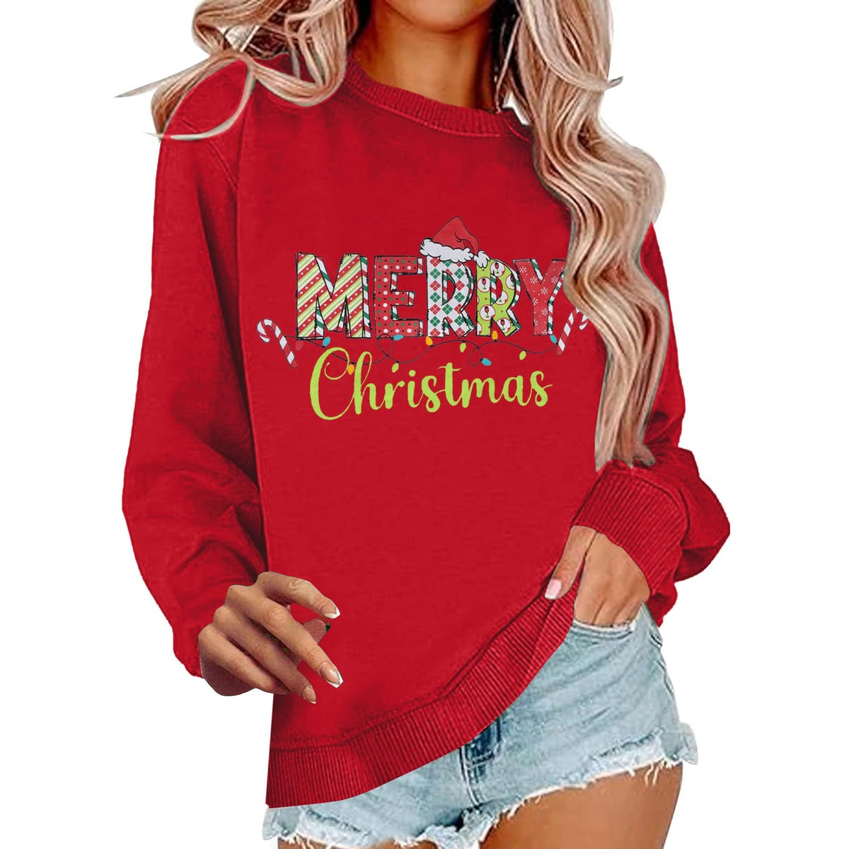 Damen Weihnachts-Sweatshirt Rot – Merry Christmas Print