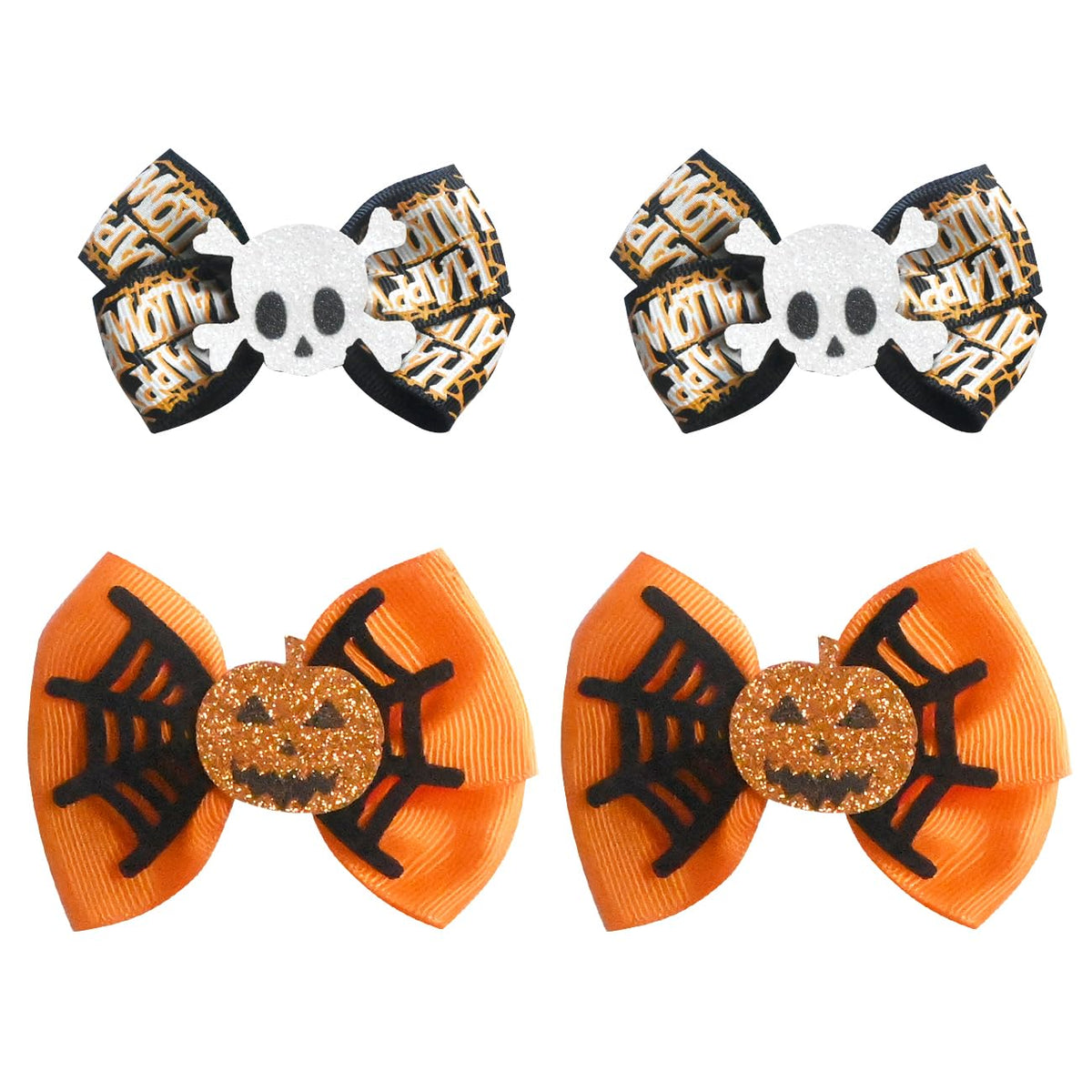 4er-Set Halloween Haarspangen – Kürbis & Totenkopf