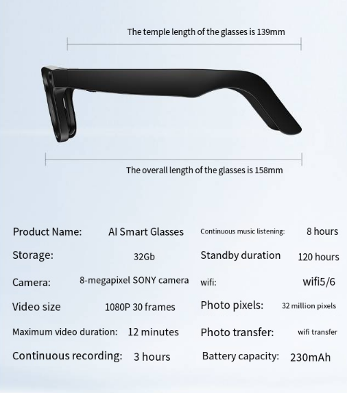 KI Smart Glasses mit HD-Kamera – Übersetzung & Sprachsteuerung