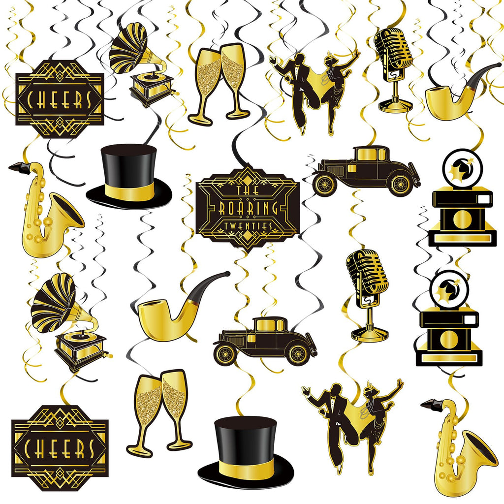 30-teiliges 20er-Jahre Partydeko-Set – Schwarz & Gold