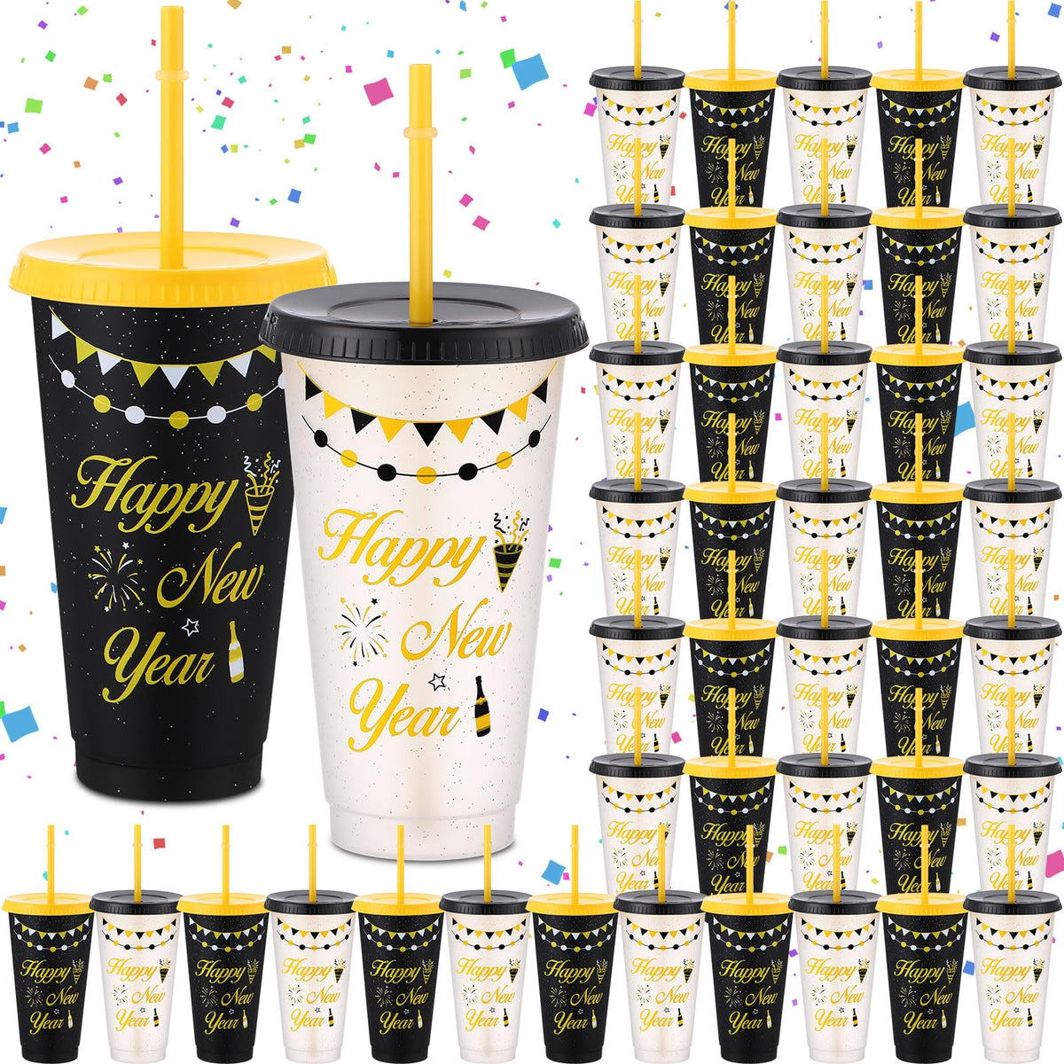 48er-Set Partybecher mit Deckel & Strohhalm – 710 ml