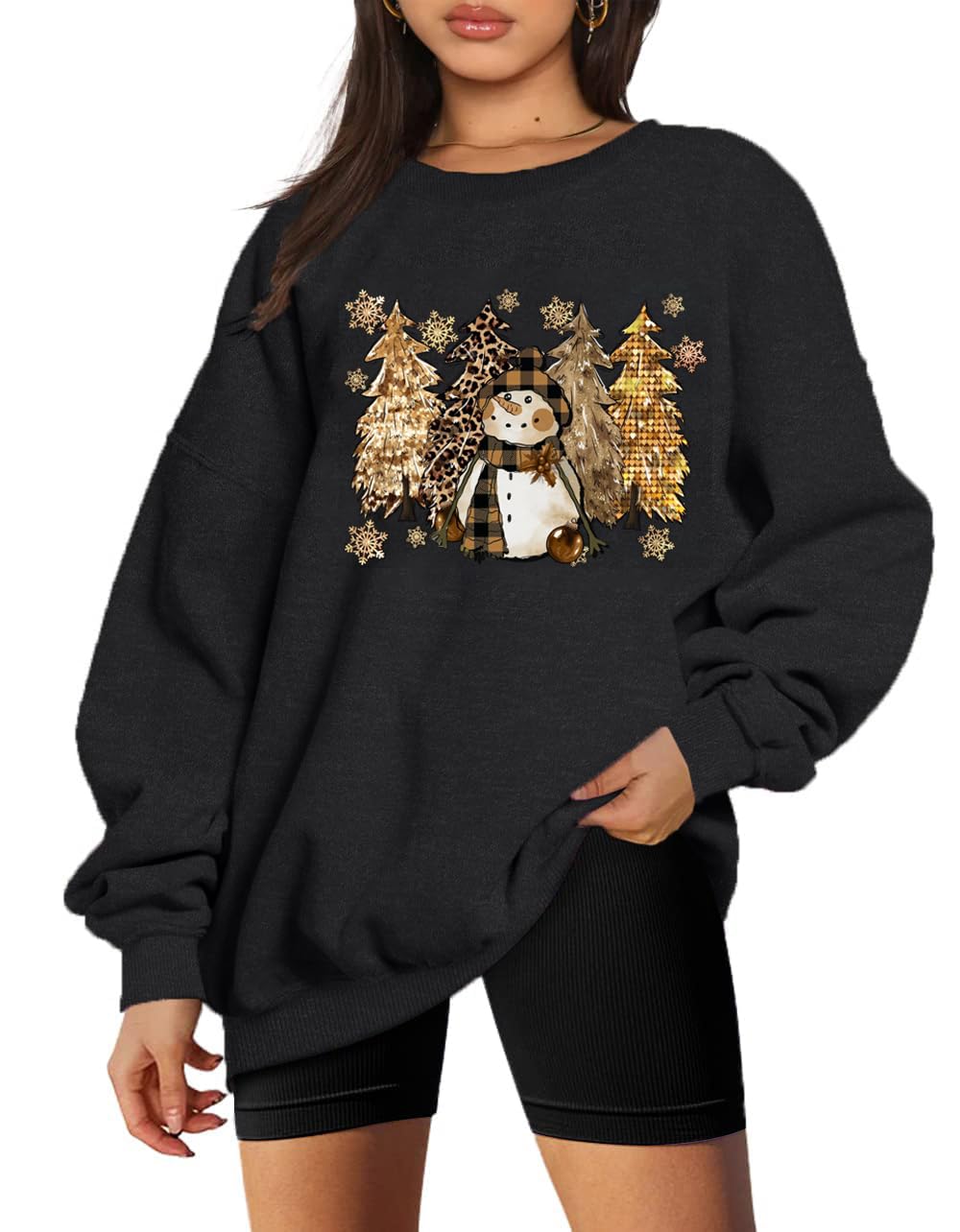 Damen Weihnachts-Sweatshirt Schwarz – Merry Christmas & Leo-Tannenbaum