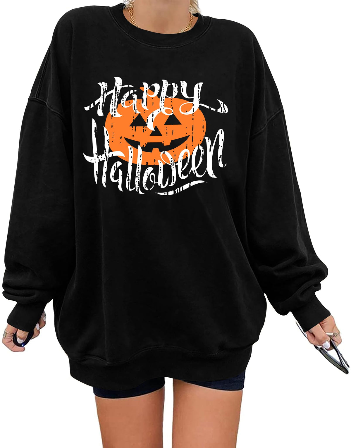 Oversize Halloween-Sweatshirt für Damen – Kürbis-Print