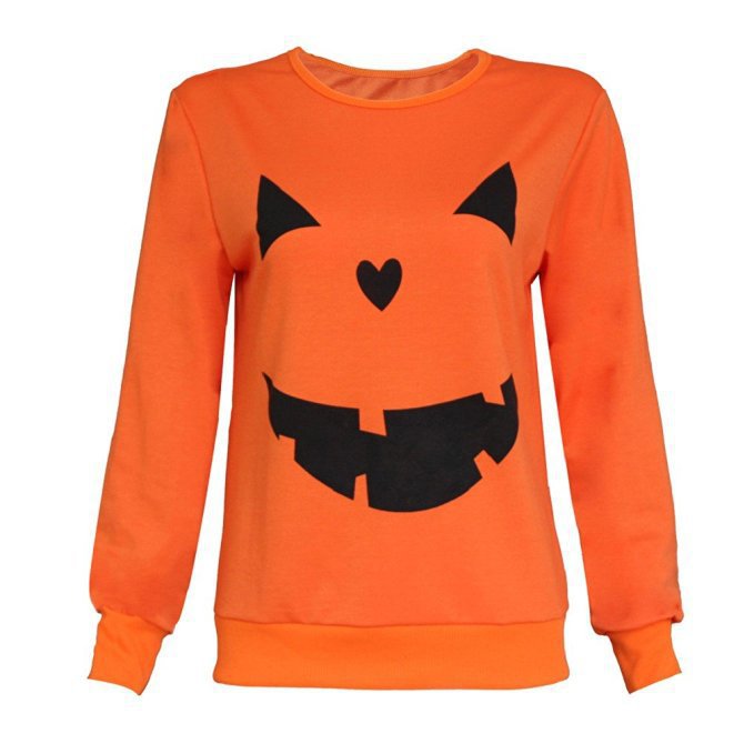 Halloween Hoodie mit Kürbis-Motiv – Orange