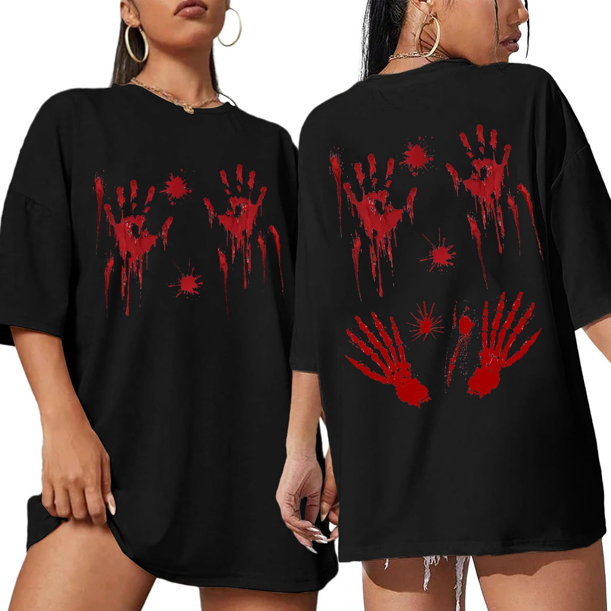 Oversize Halloween T-Shirt für Damen – Horror-Print