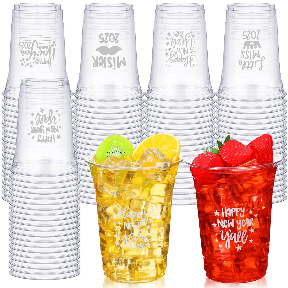 100er-Set Silvester-Partybecher Silber – 470 ml