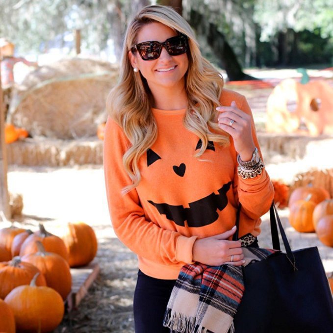 Halloween Hoodie mit Kürbis-Motiv – Orange