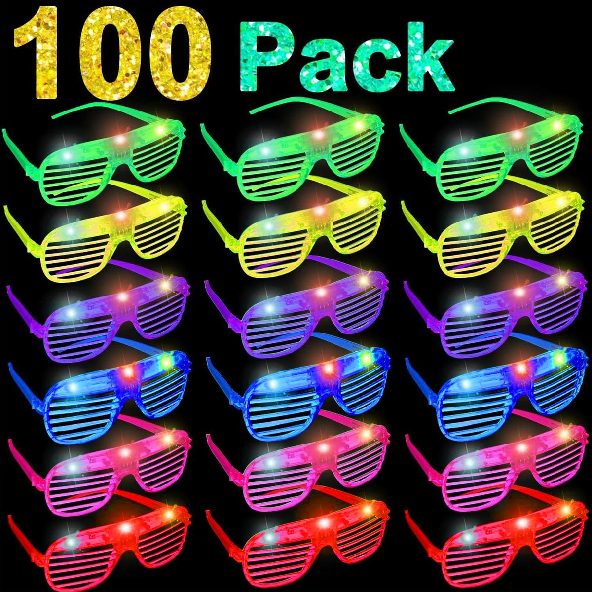 100er-Set LED Partybrillen – Leuchtbrillen mit 3 Lichtmodi