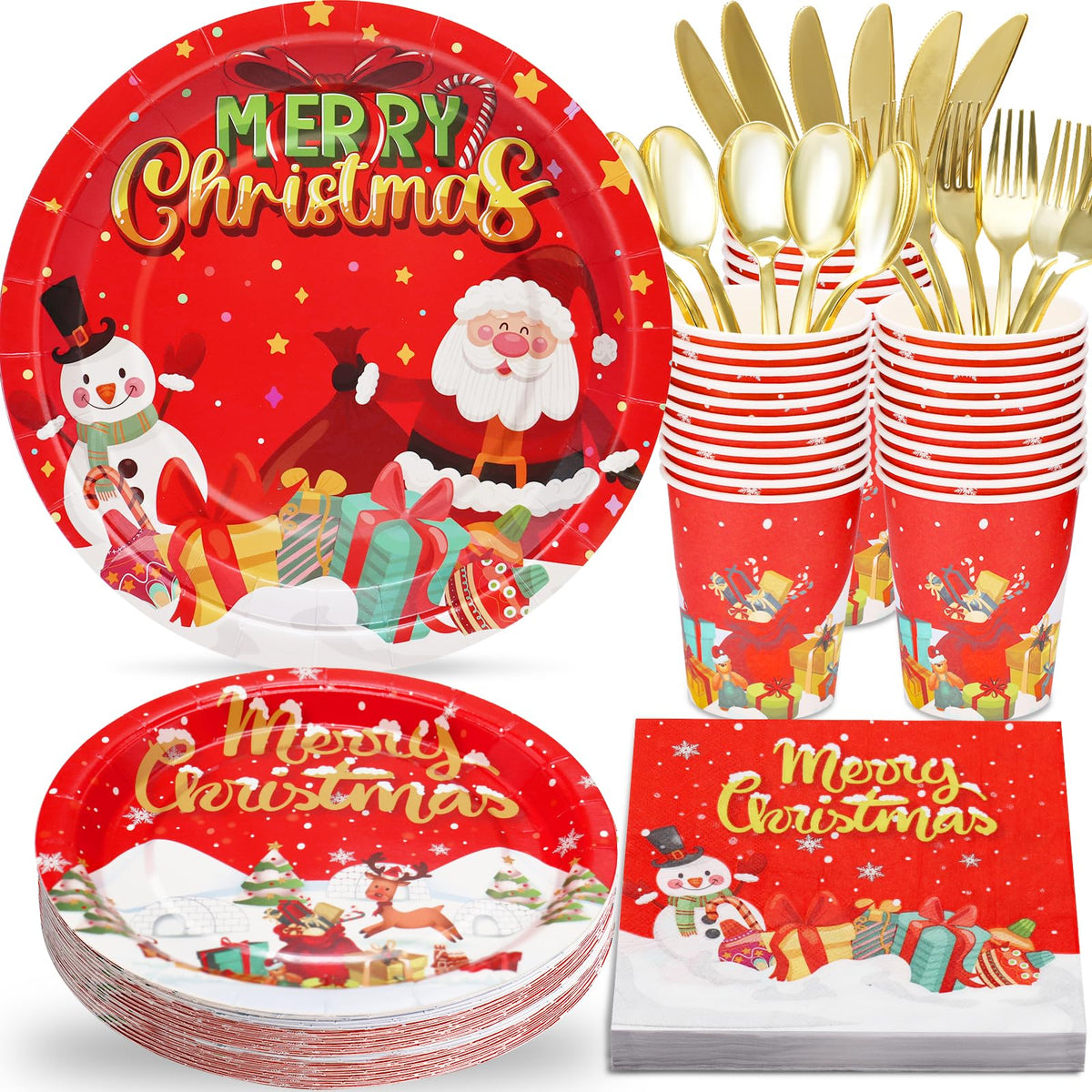 175-teiliges Weihnachtsgeschirr-Set – für 25 Personen