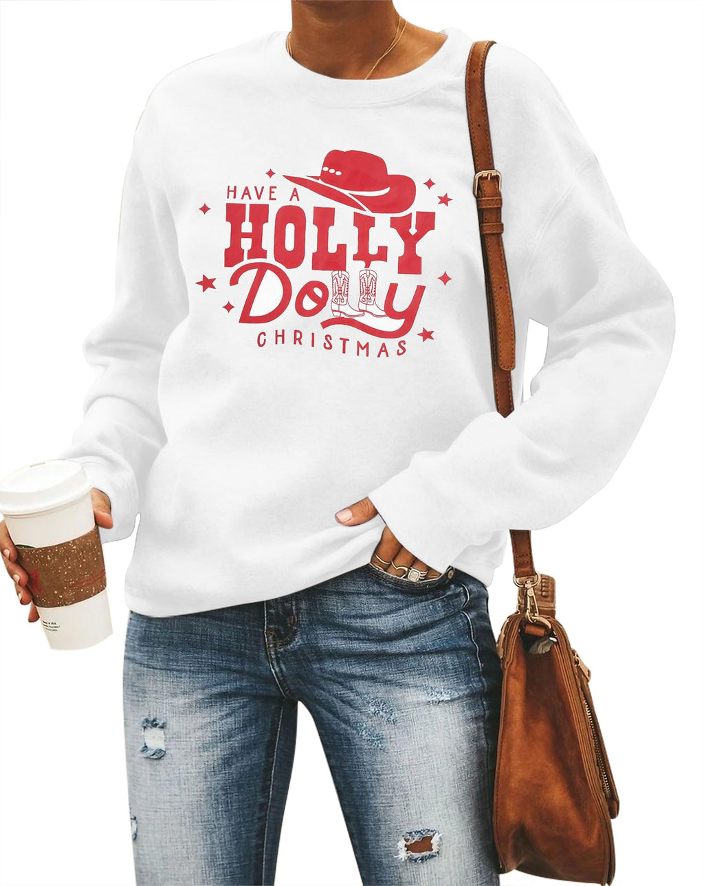 Weihnachts-Sweatshirt für Damen – Weiss mit Festtags-Print